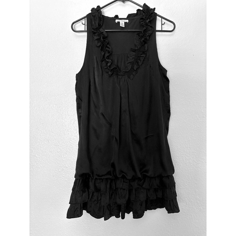 Trinity Black Silk Sleeveless Ruffled Tunic Top Size S